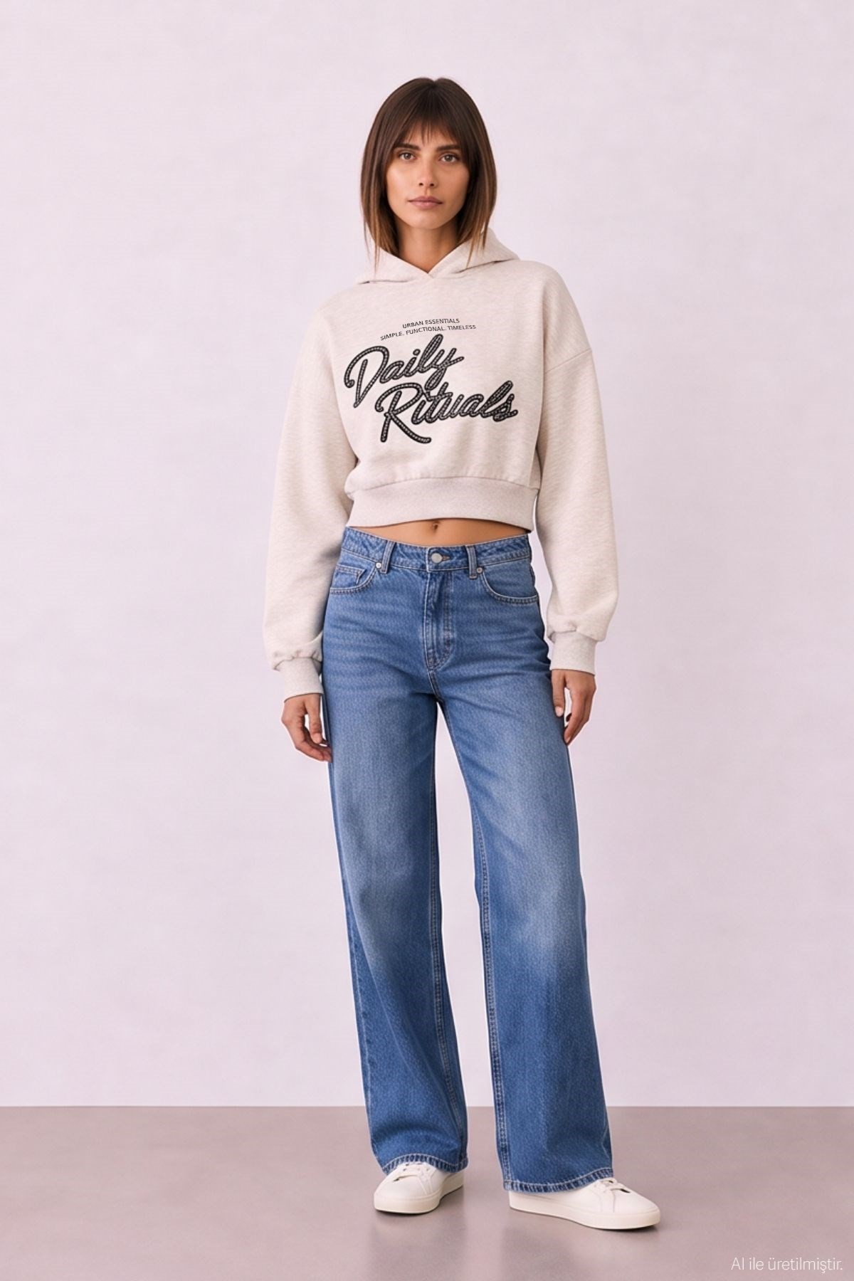 Quzu Nakış Detaylı Sweatshirt Bejmelanj