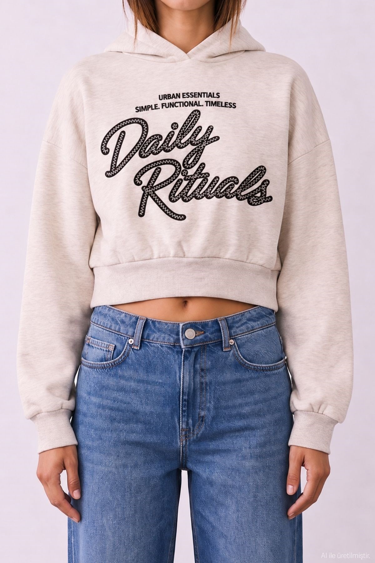 Quzu Nakış Detaylı Sweatshirt Bejmelanj