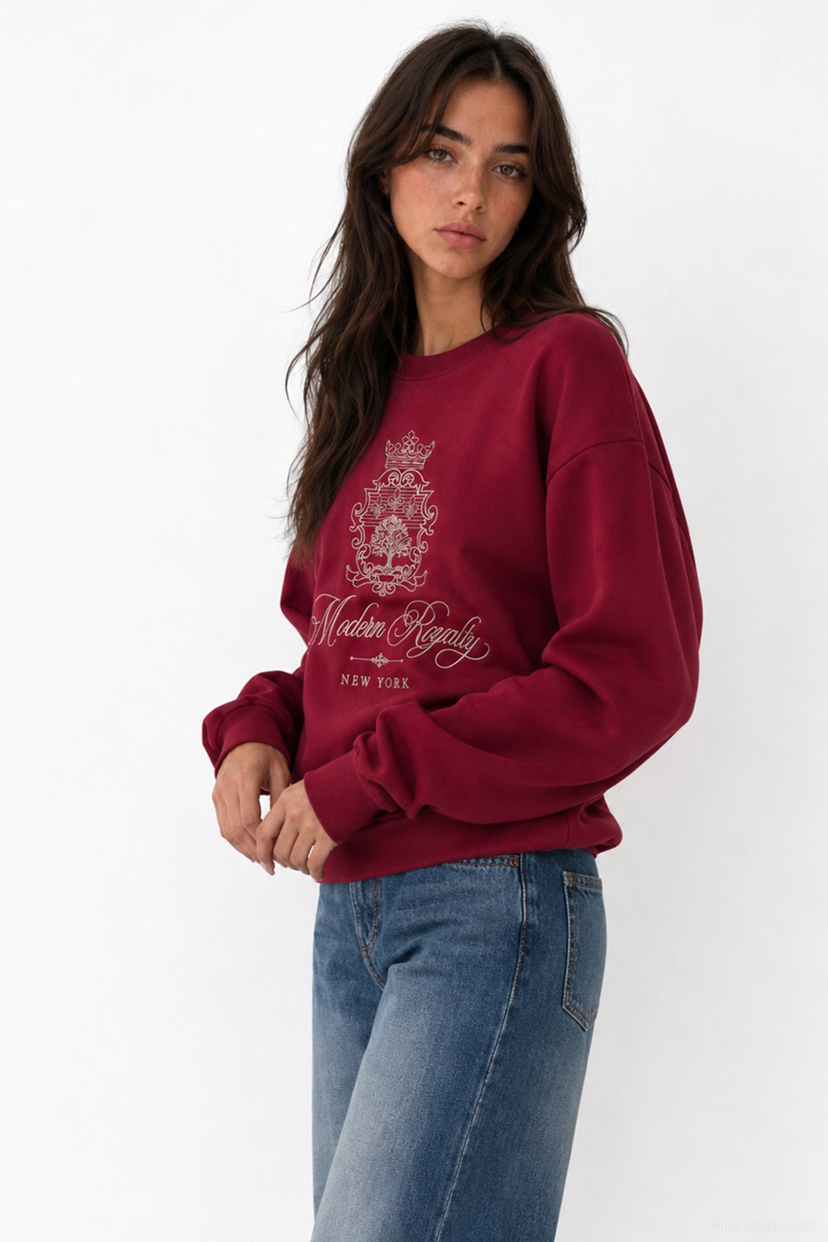 Quzu Nakış Detaylı Sweatshirt Bordo