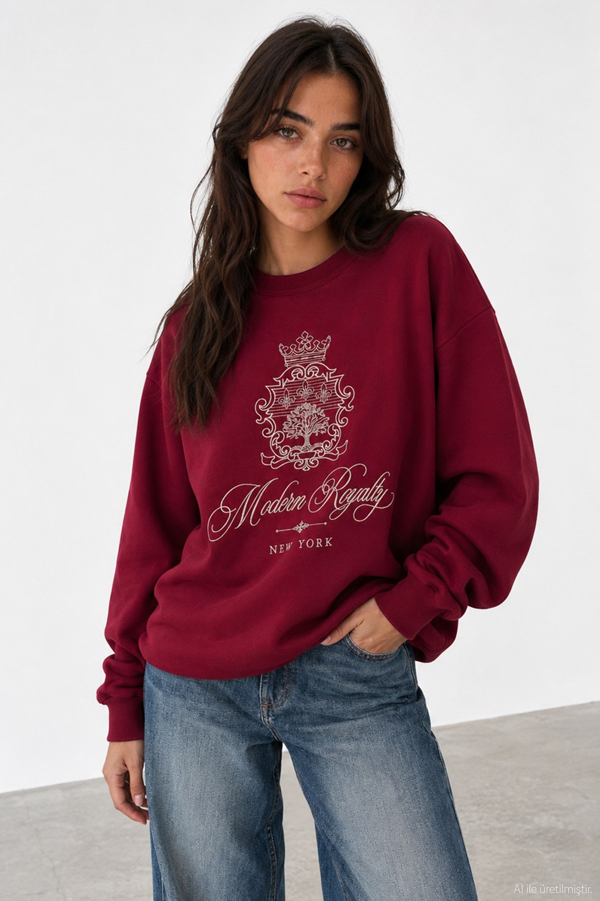 Quzu Nakış Detaylı Sweatshirt Bordo