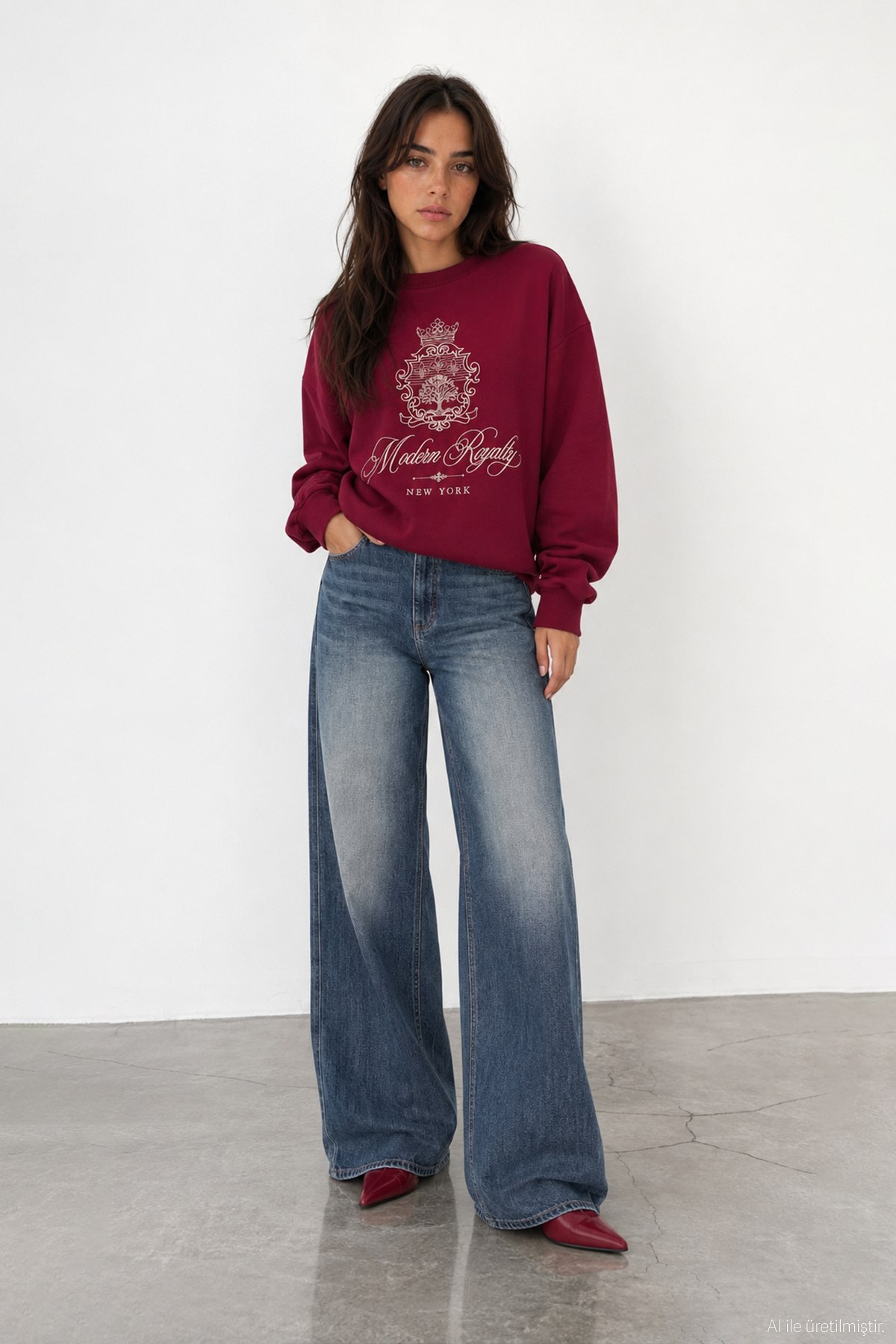 Quzu Nakış Detaylı Sweatshirt Bordo