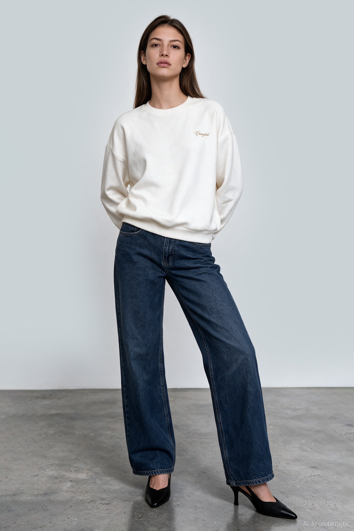 Quzu Nakış Detaylı Sweatshirt Ekru