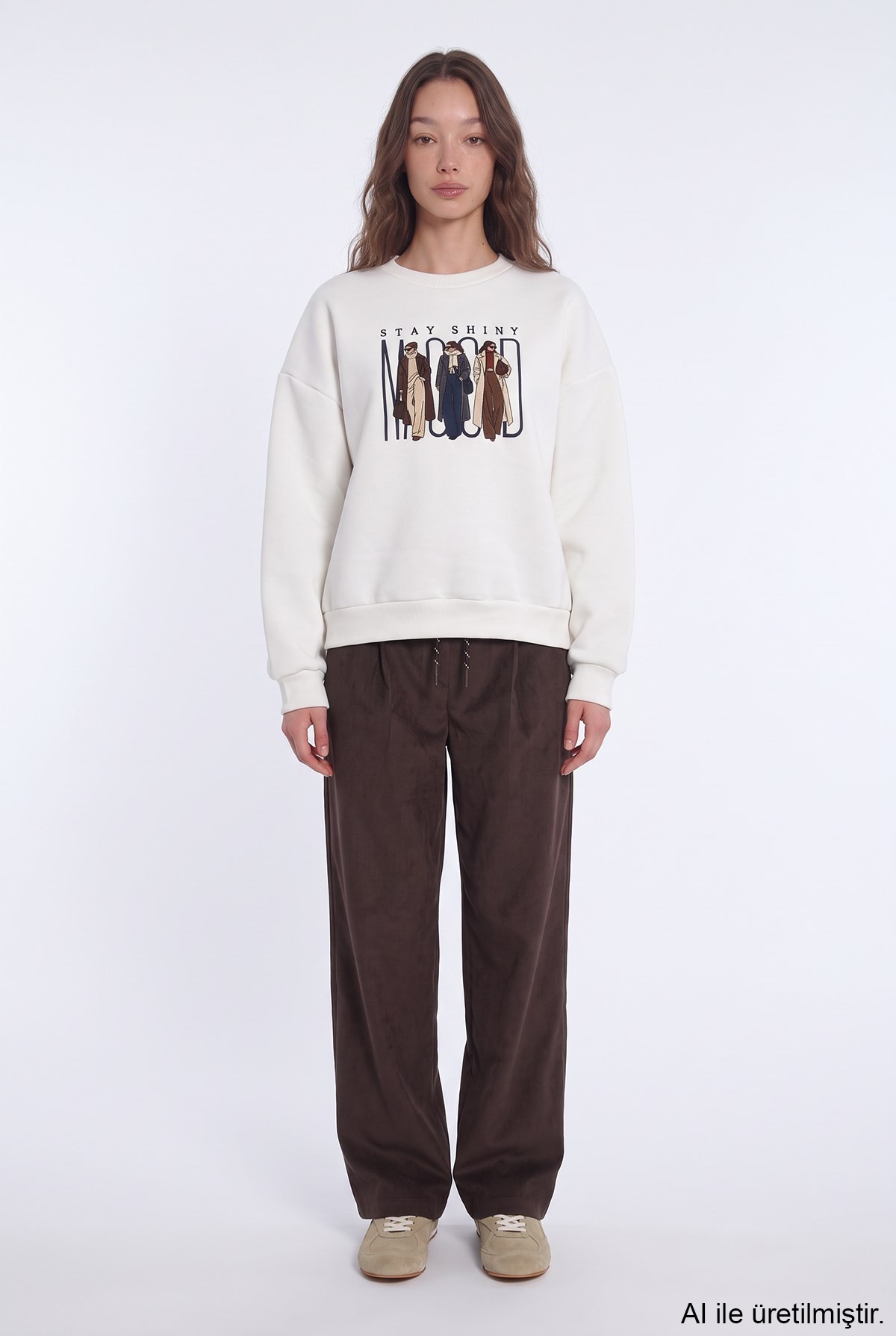 Quzu Nakış Detaylı Sweatshirt Ekru