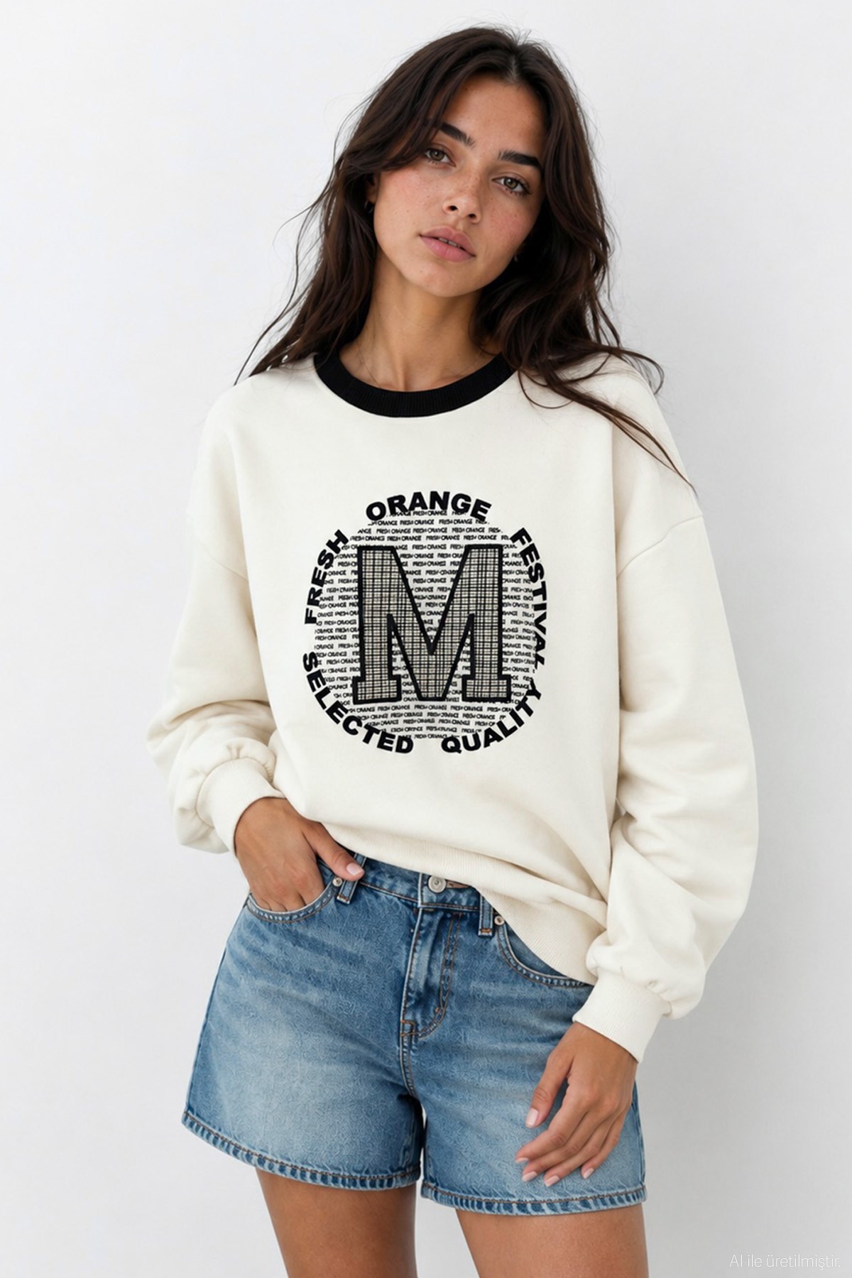 Quzu Nakış Detaylı Sweatshirt Ekru