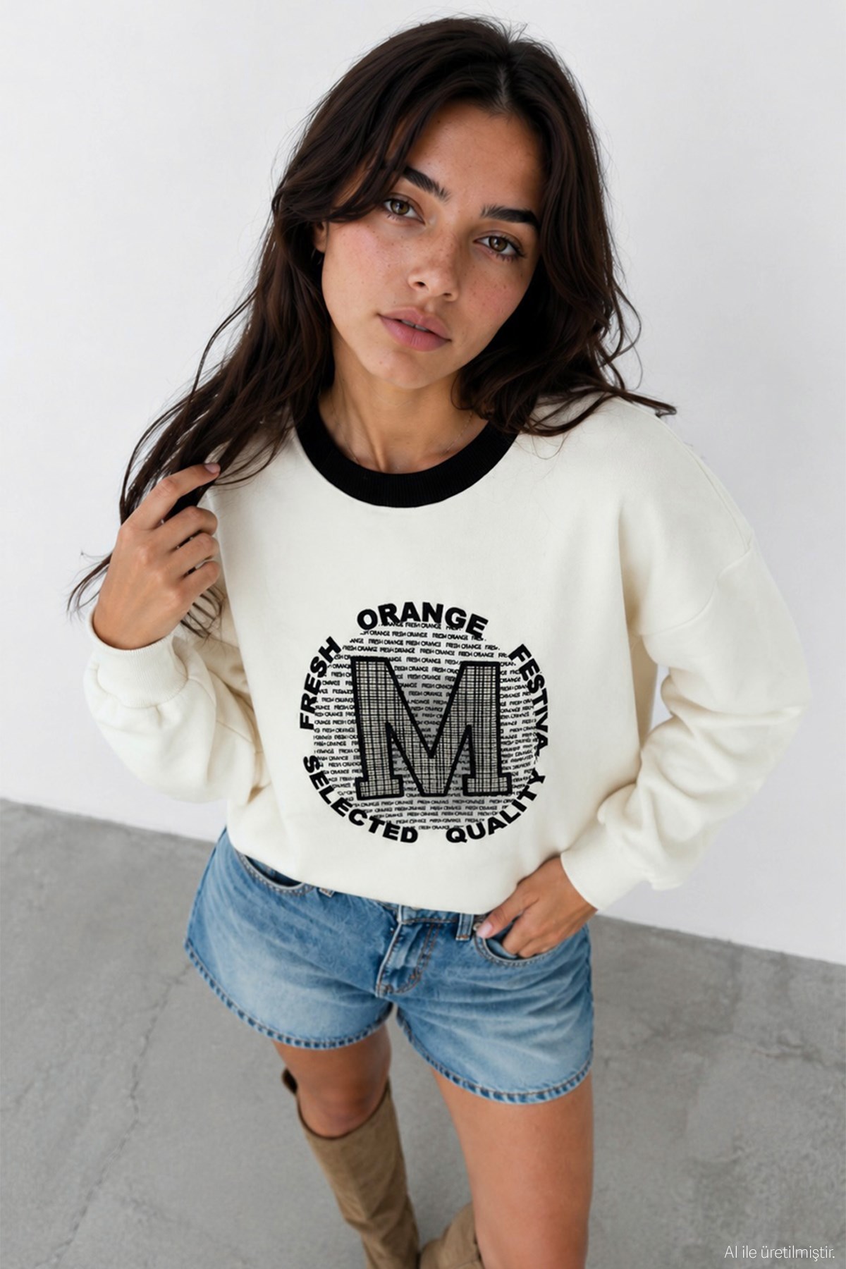 Quzu Nakış Detaylı Sweatshirt Ekru
