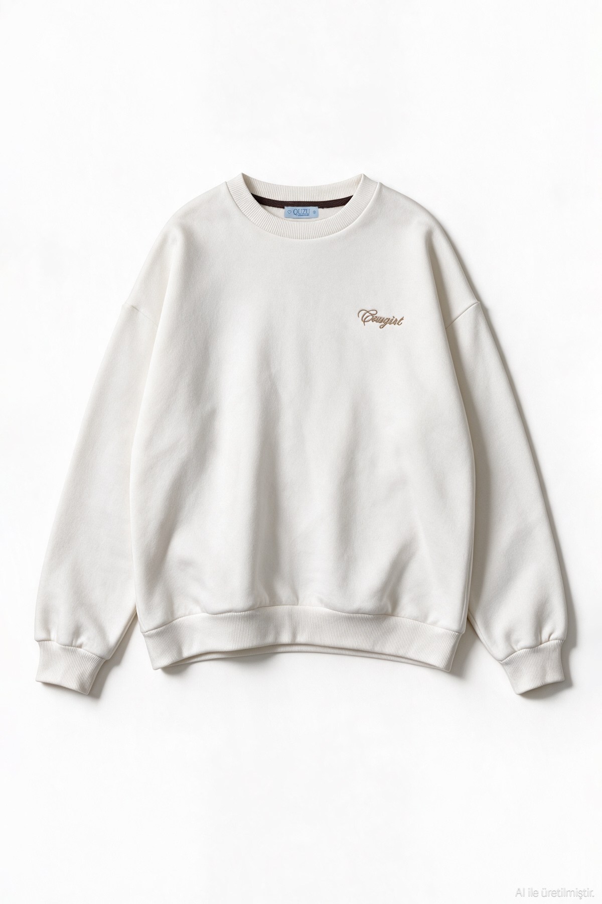 Quzu Nakış Detaylı Sweatshirt Ekru