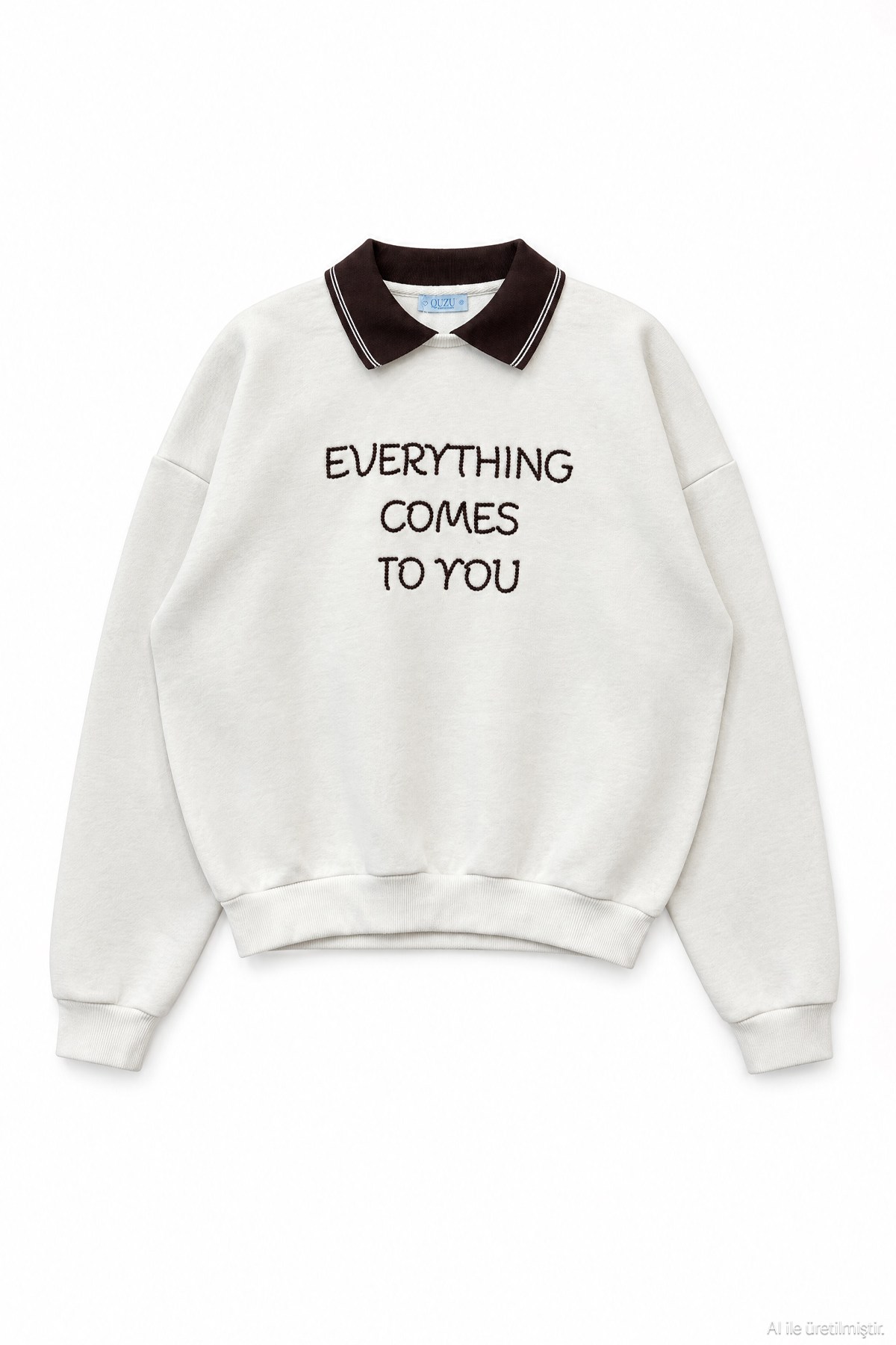 Quzu Nakış Detaylı Sweatshirt Ekru