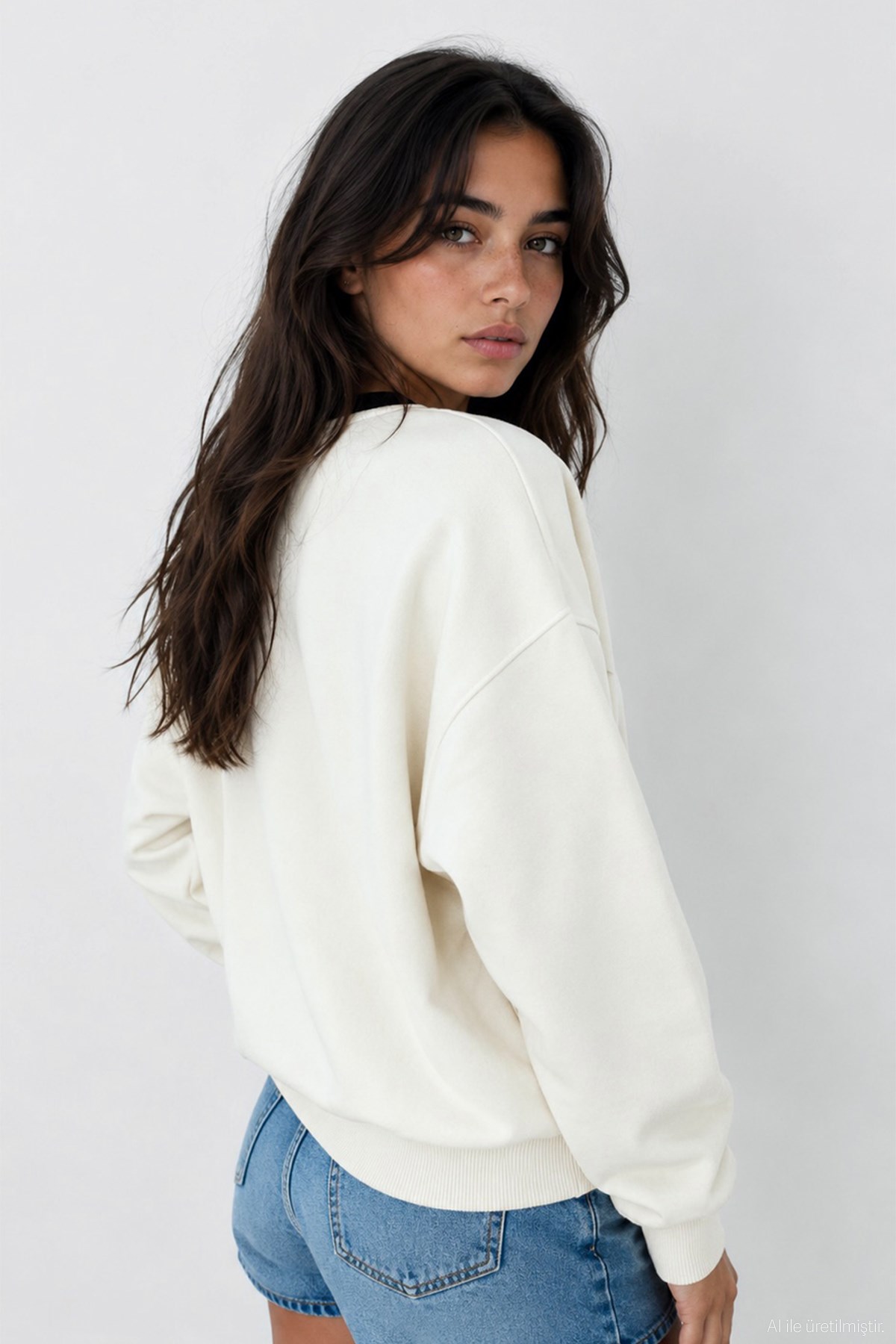 Quzu Nakış Detaylı Sweatshirt Ekru