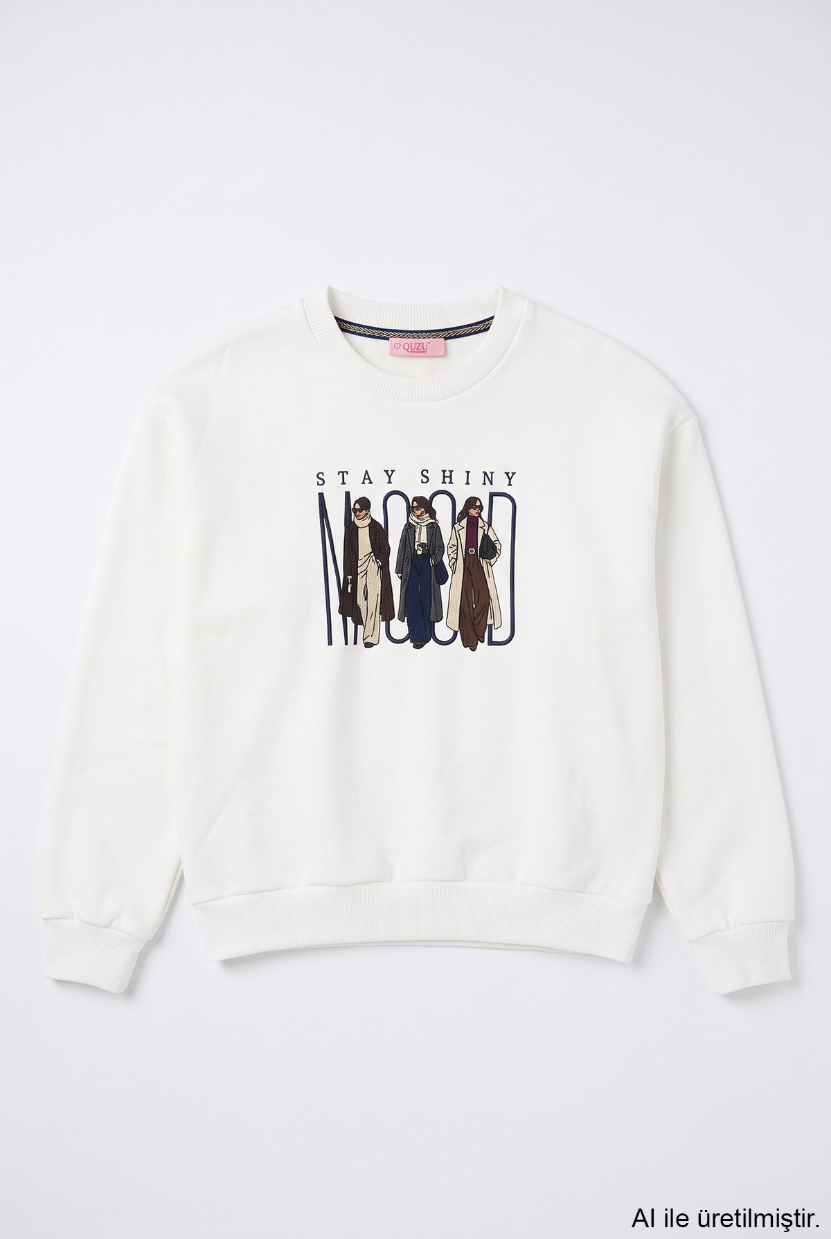 Quzu Nakış Detaylı Sweatshirt Ekru