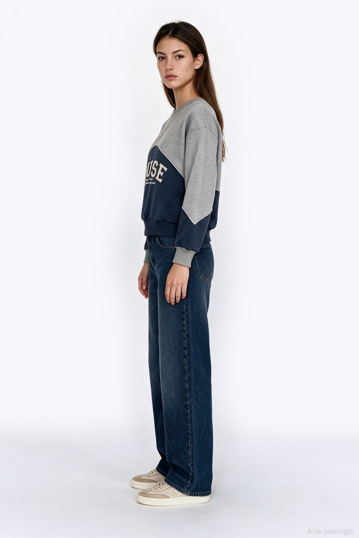 Quzu Nakış Detaylı Sweatshirt Gri Melanj