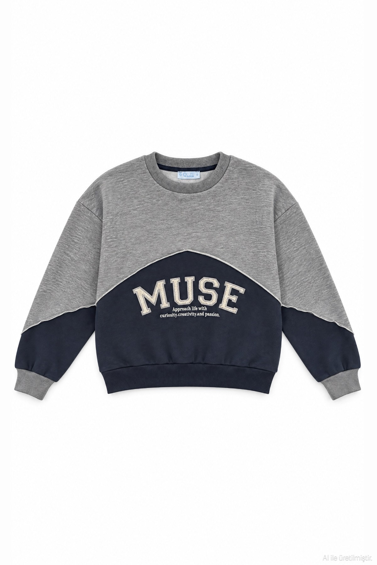 Quzu Nakış Detaylı Sweatshirt Gri Melanj