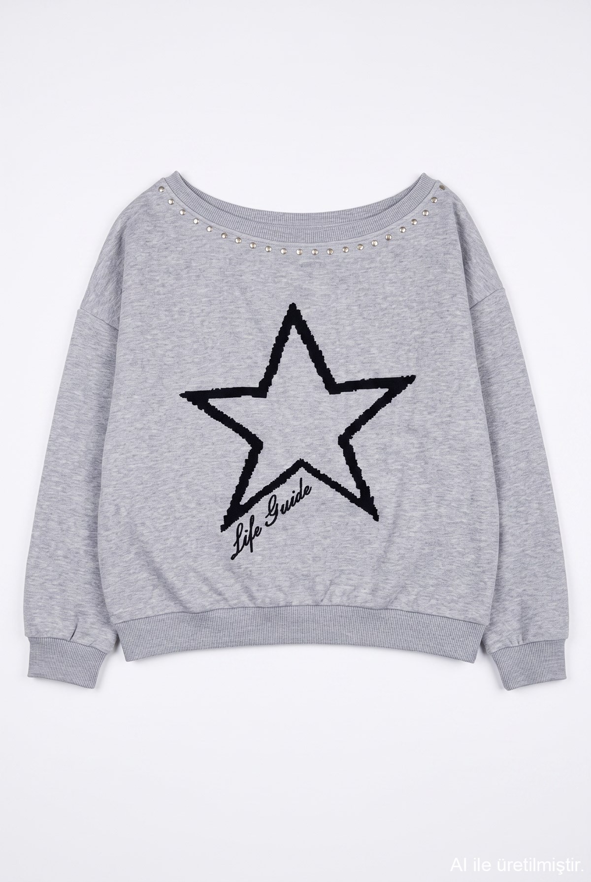 Quzu Nakış Detaylı Sweatshirt Gri Melanj
