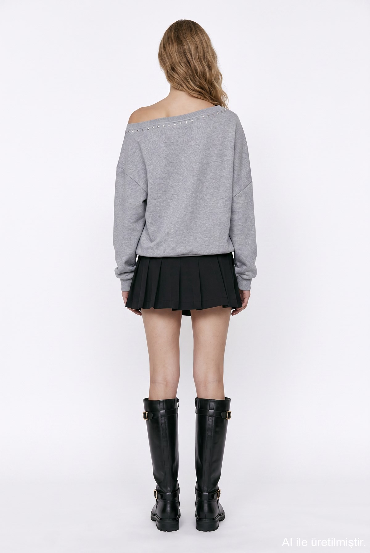 Quzu Nakış Detaylı Sweatshirt Gri Melanj