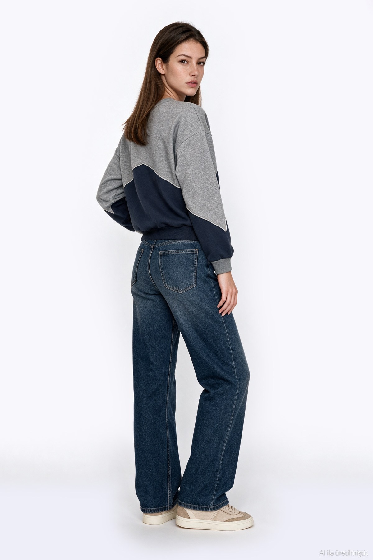 Quzu Nakış Detaylı Sweatshirt Gri Melanj