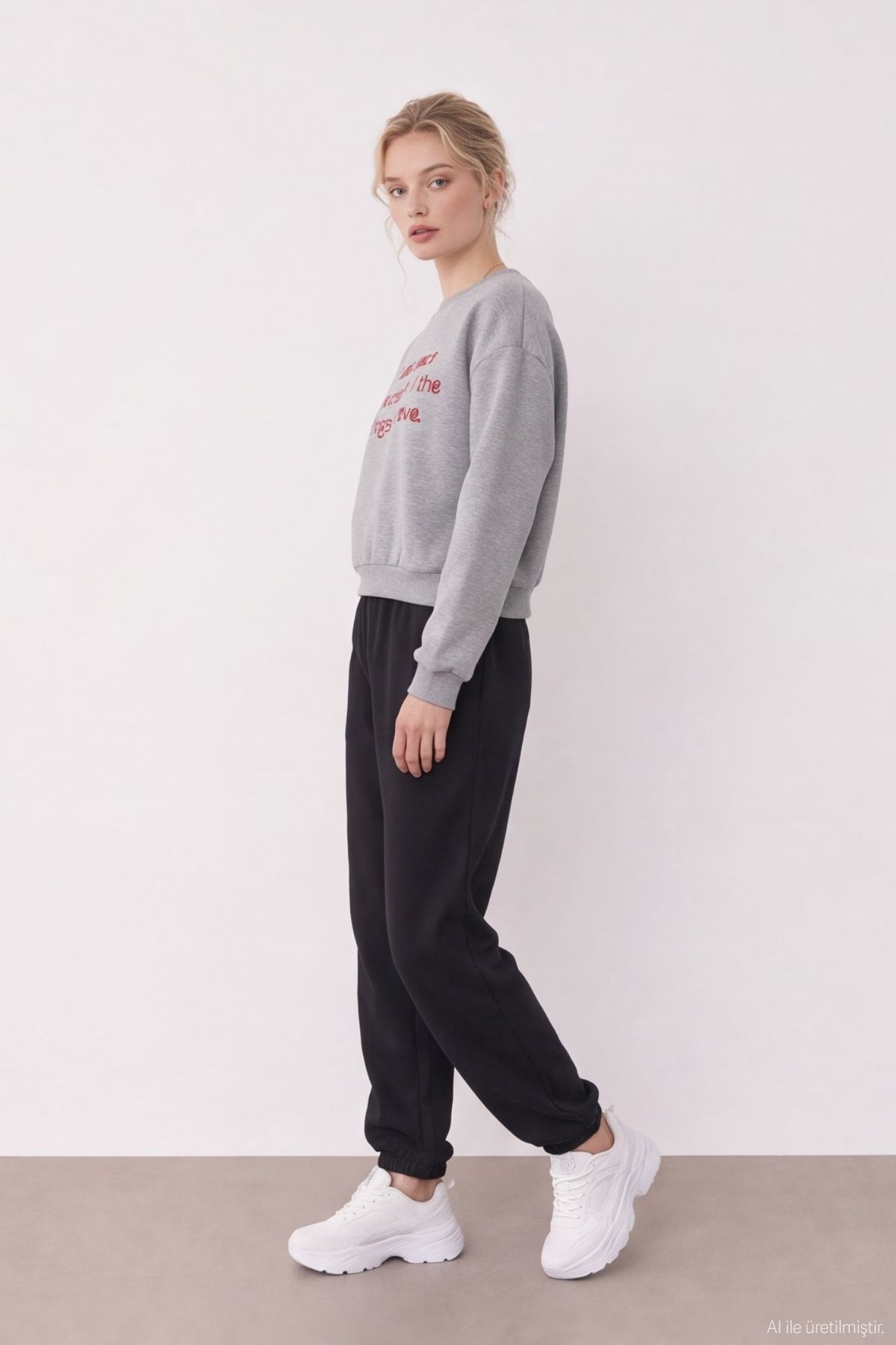 Quzu Nakış Detaylı Sweatshirt Gri Melanj