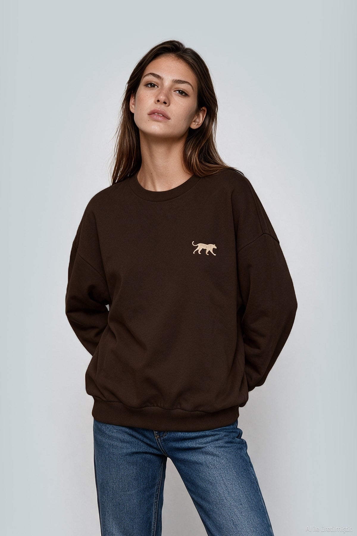 Quzu Nakış Detaylı Sweatshirt Kahve