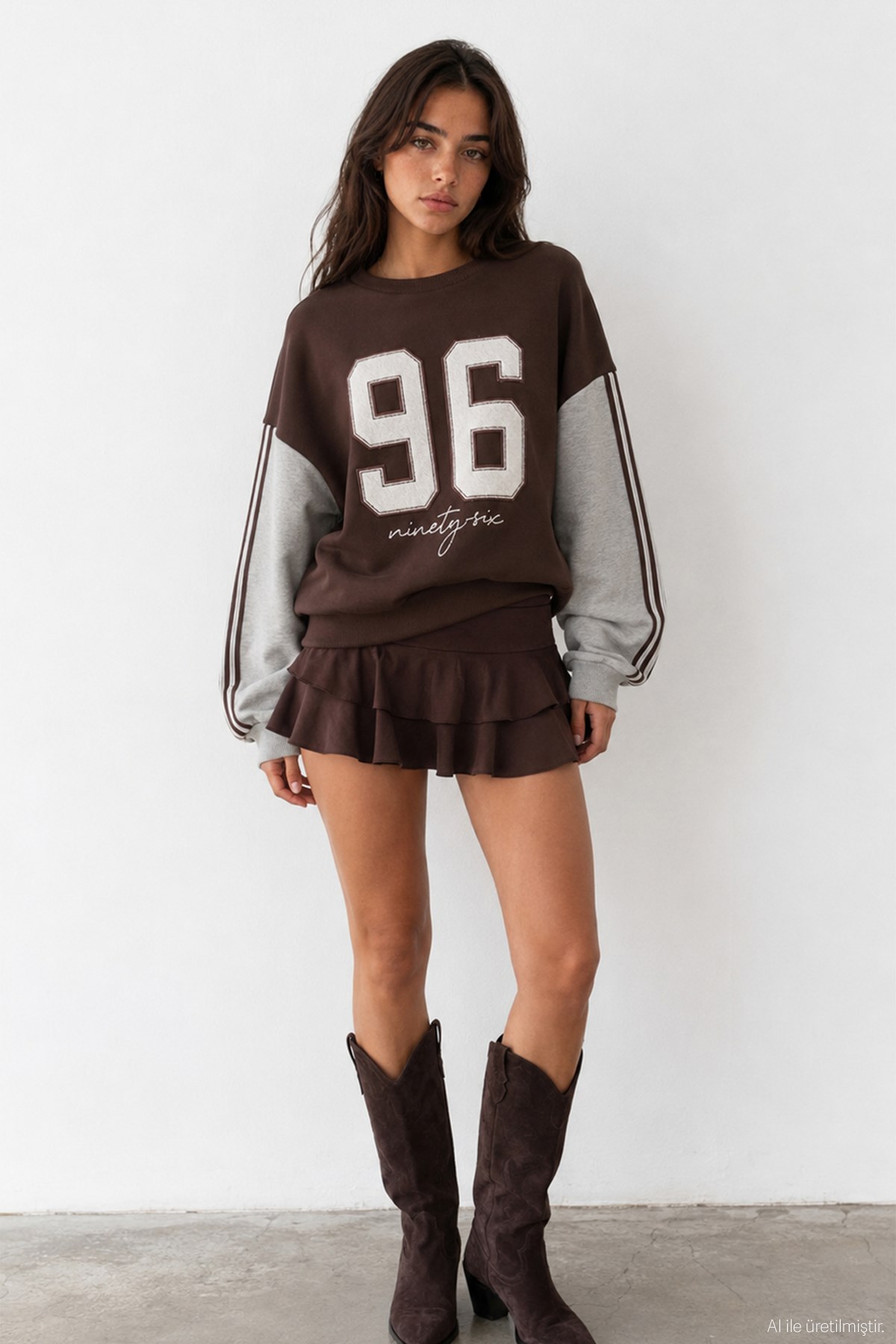 Quzu Nakış Detaylı Sweatshirt Kahve