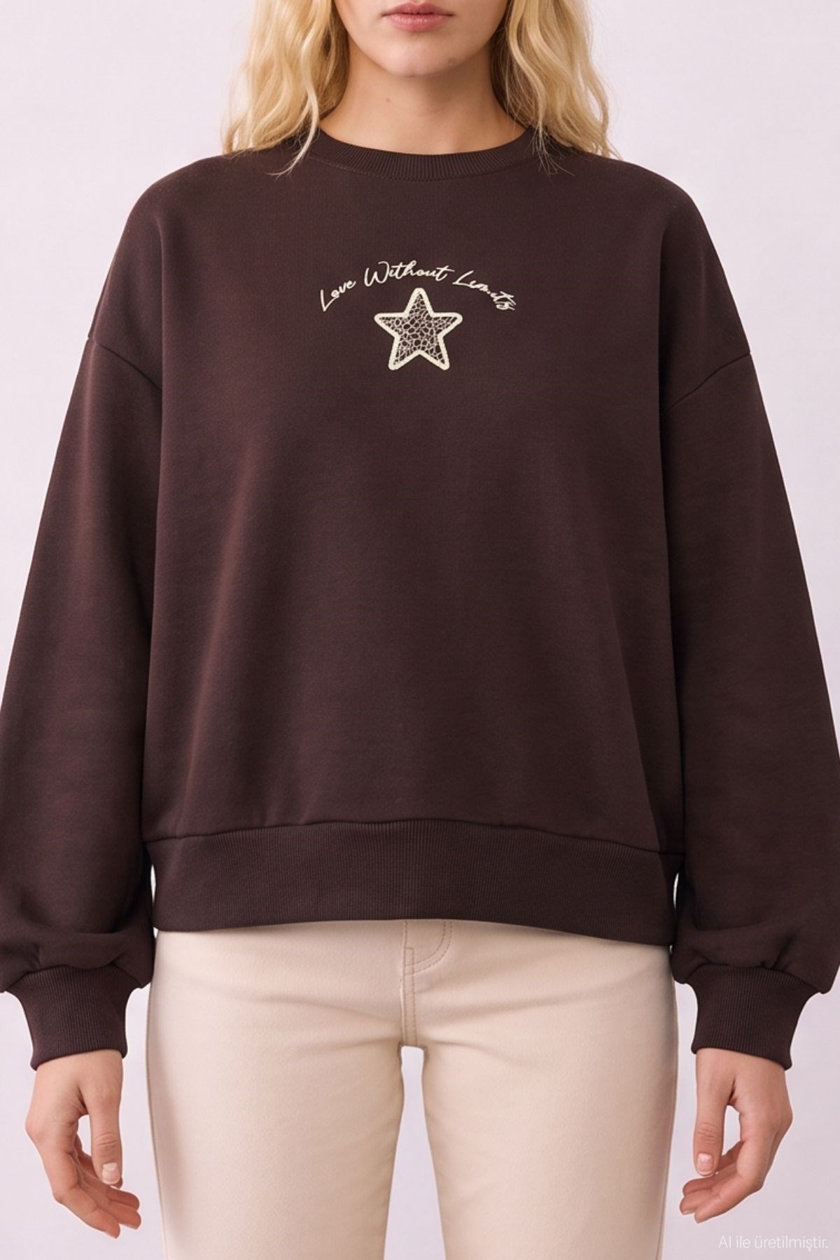 Quzu Nakış Detaylı Sweatshirt Kahve