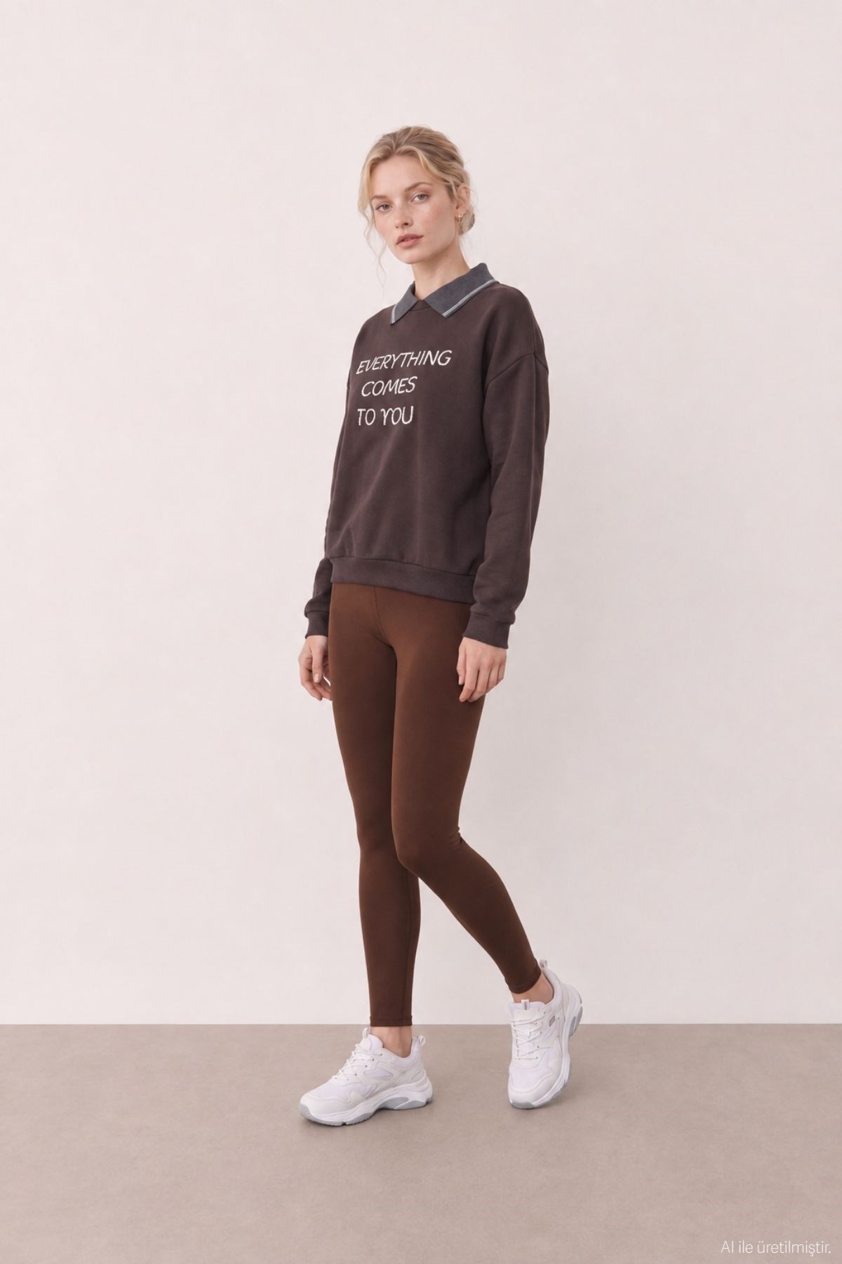Quzu Nakış Detaylı Sweatshirt Kahve