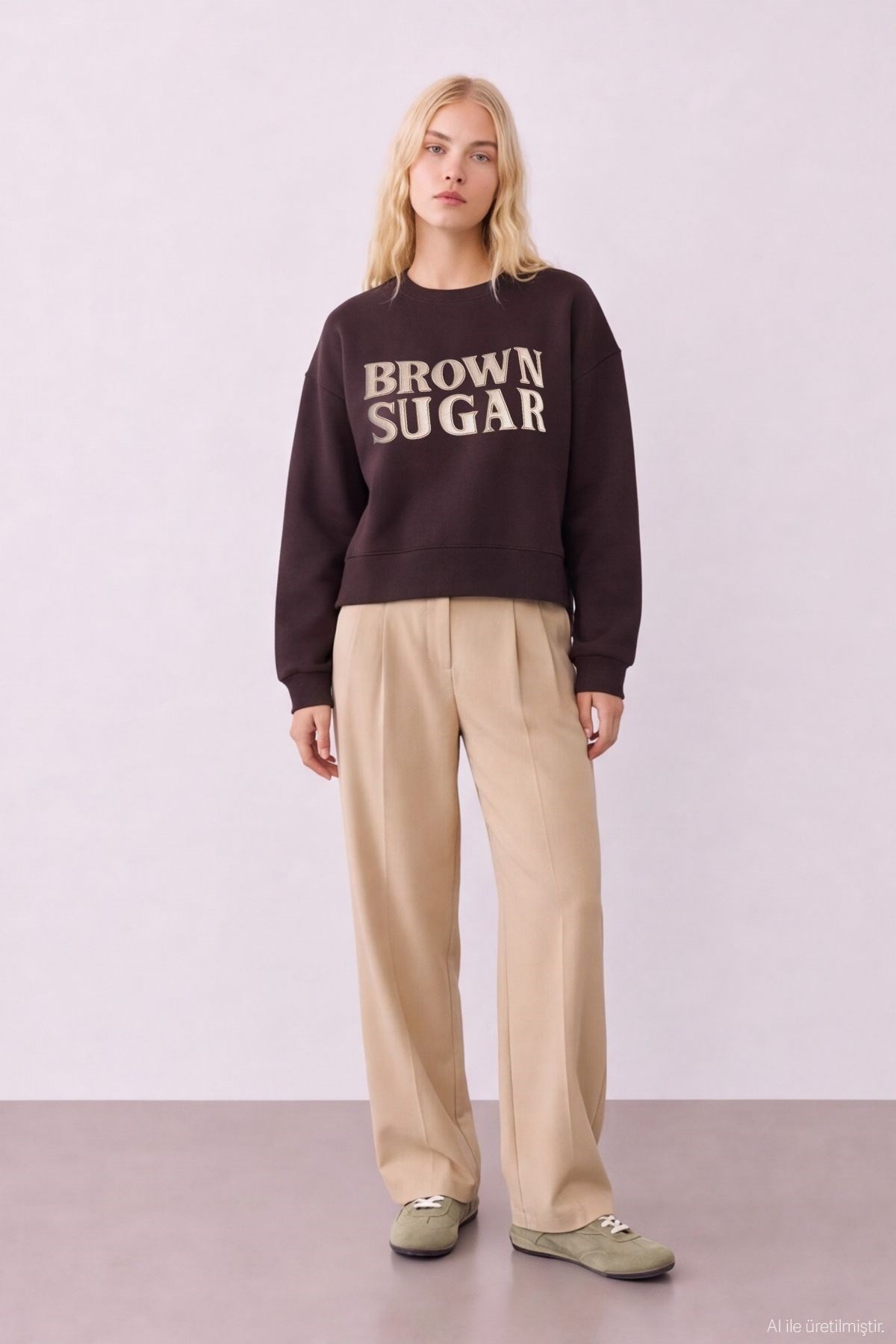 Quzu Nakış Detaylı Sweatshirt Kahve