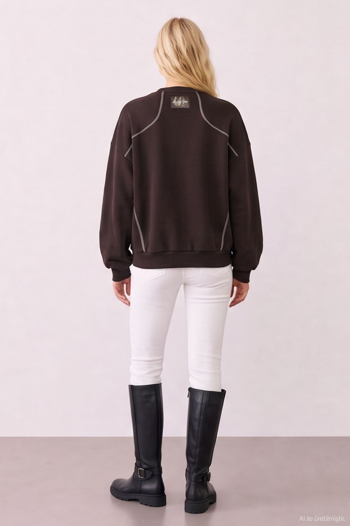 Quzu Nakış Detaylı Sweatshirt Kahve