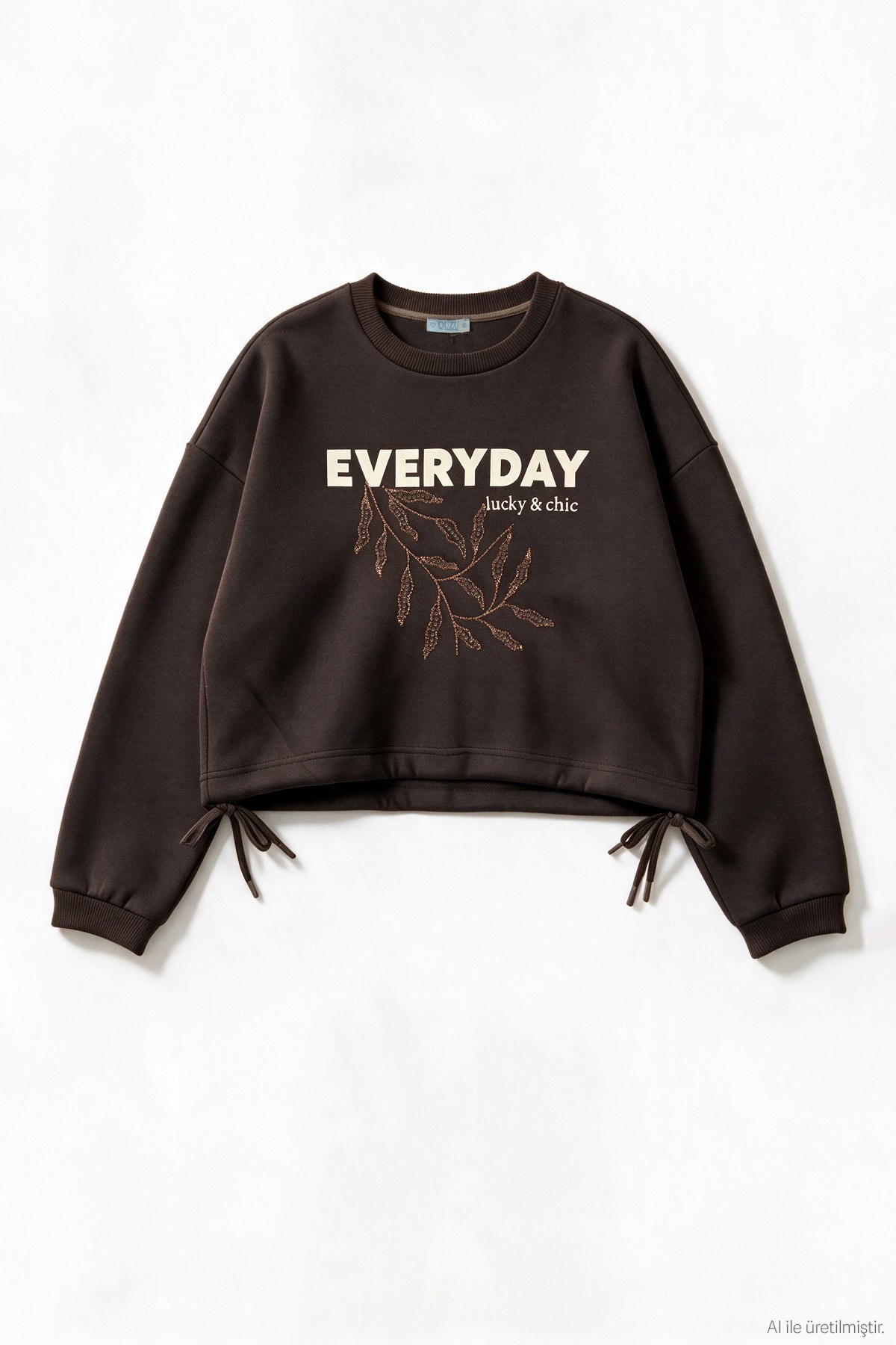 Quzu Nakış Detaylı Sweatshirt Kahve