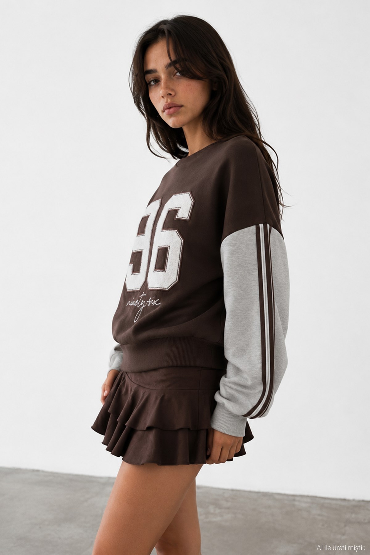 Quzu Nakış Detaylı Sweatshirt Kahve
