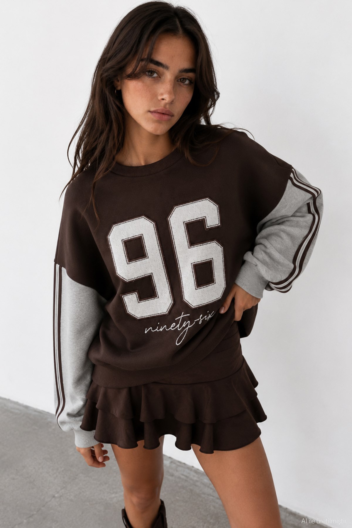 Quzu Nakış Detaylı Sweatshirt Kahve