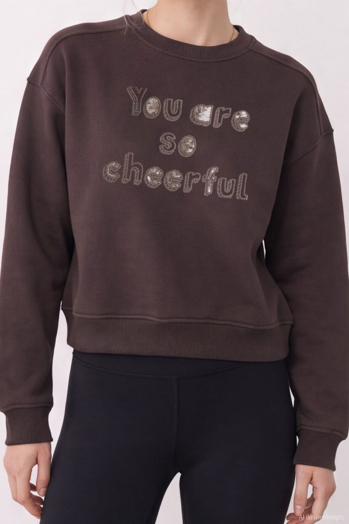 Quzu Nakış Detaylı Sweatshirt Kahve