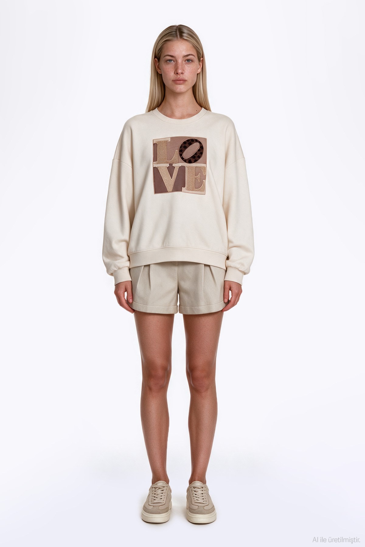Quzu Nakış Detaylı Sweatshirt Krem