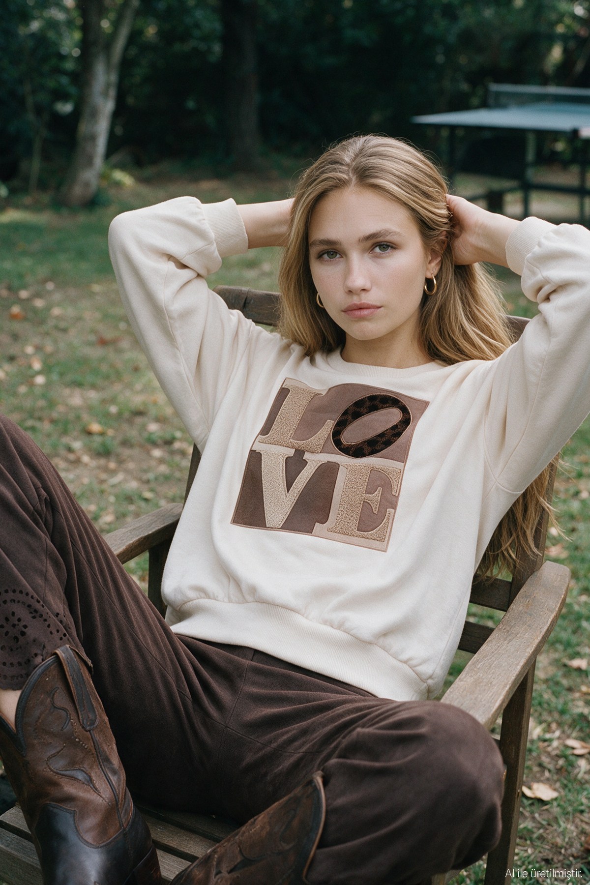 Quzu Nakış Detaylı Sweatshirt Krem