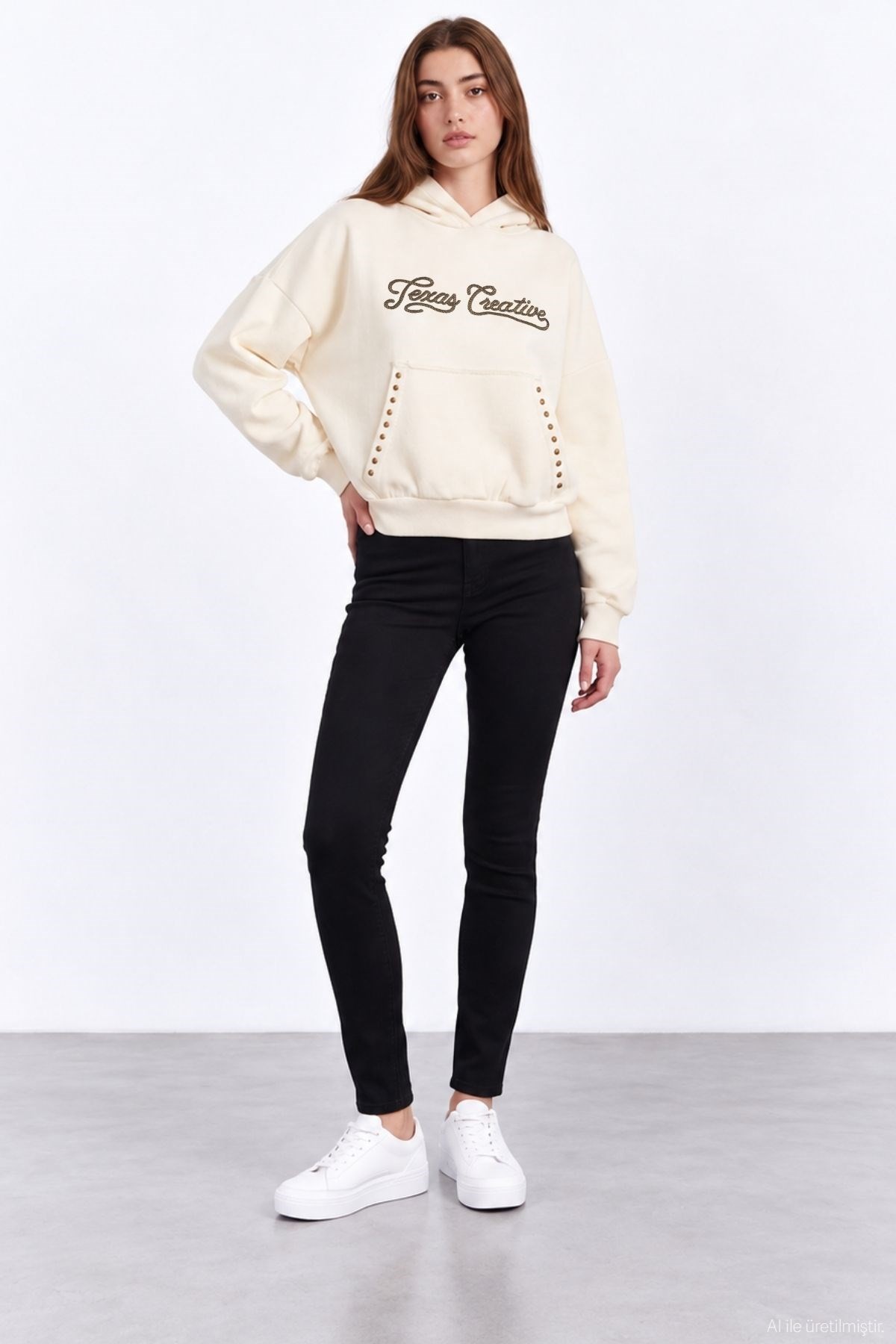 Quzu Nakış Detaylı Sweatshirt Krem