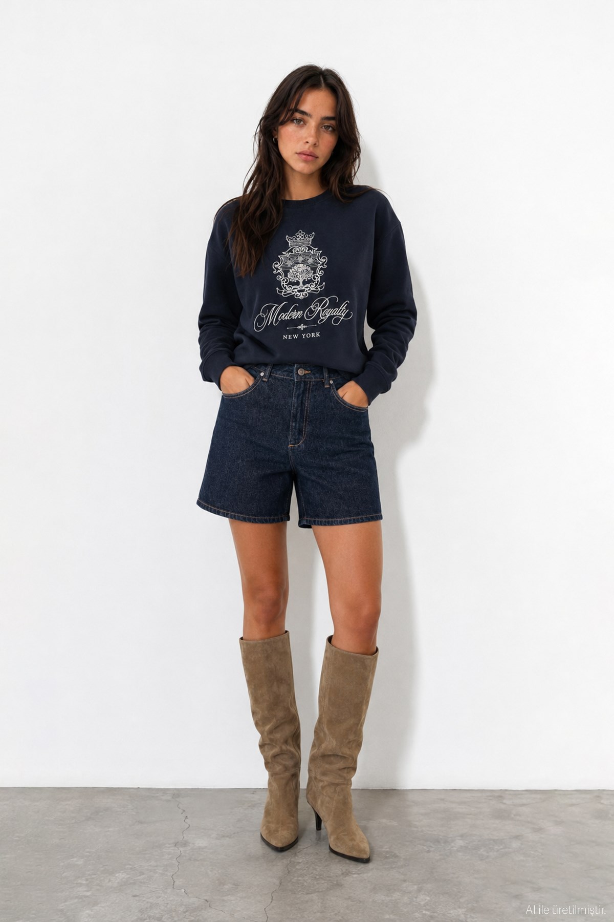 Quzu Nakış Detaylı Sweatshirt Lacivert