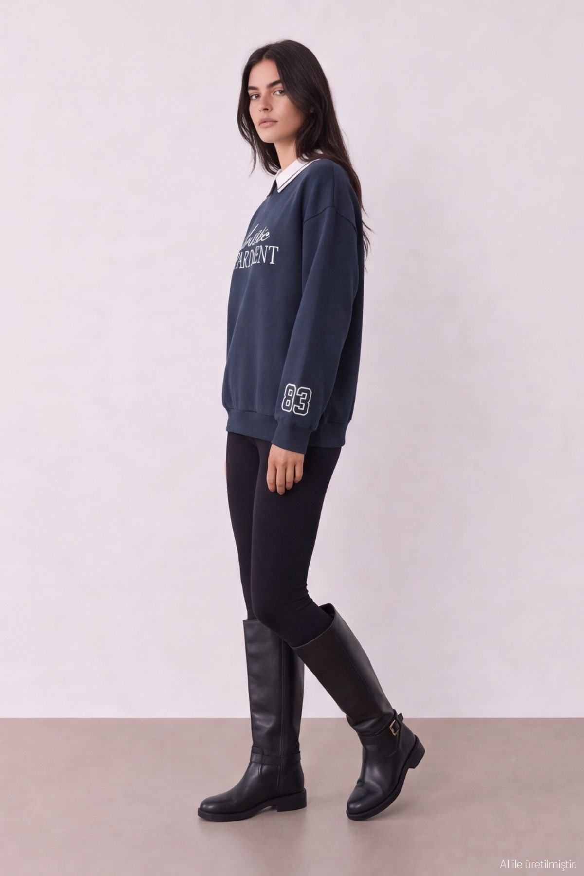 Quzu Nakış Detaylı Sweatshirt Lacivert