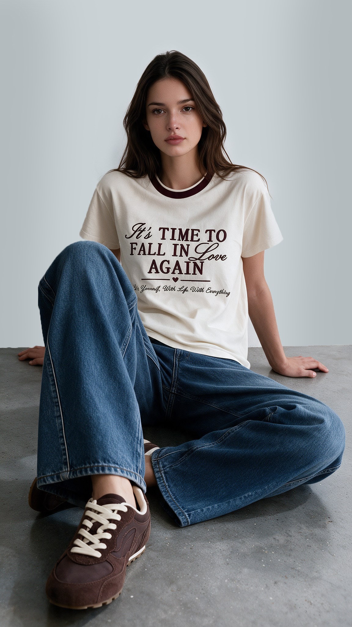 Quzu Nakış Detaylı T-shirt Ekru
