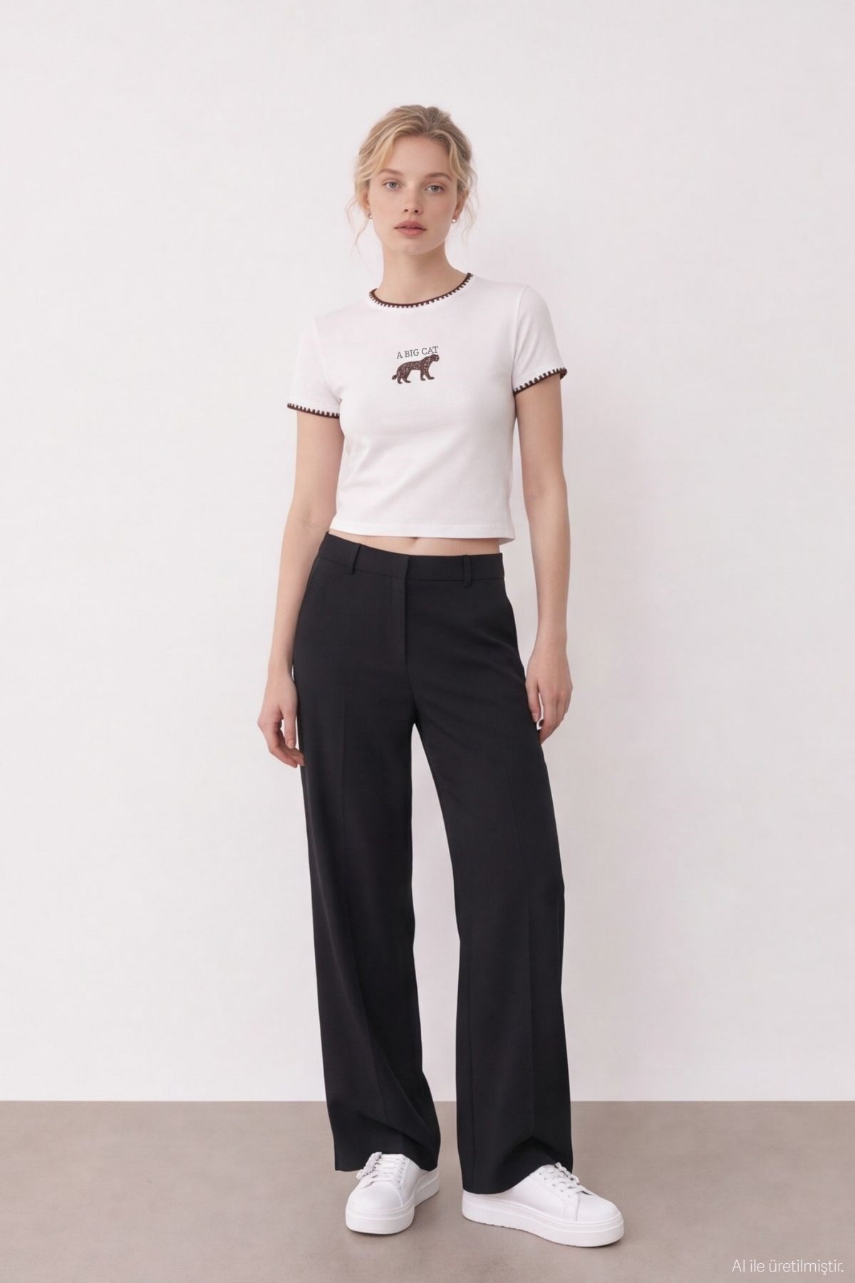 Quzu Nakış Detaylı T-shirt Ekru