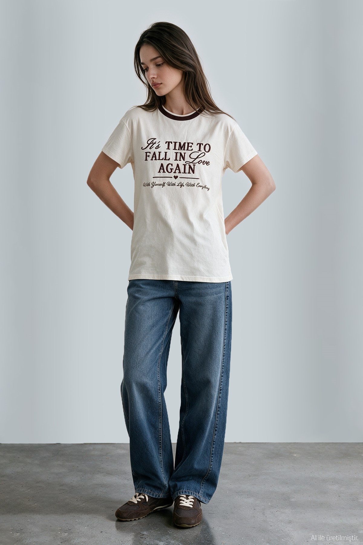 Quzu Nakış Detaylı T-shirt Ekru
