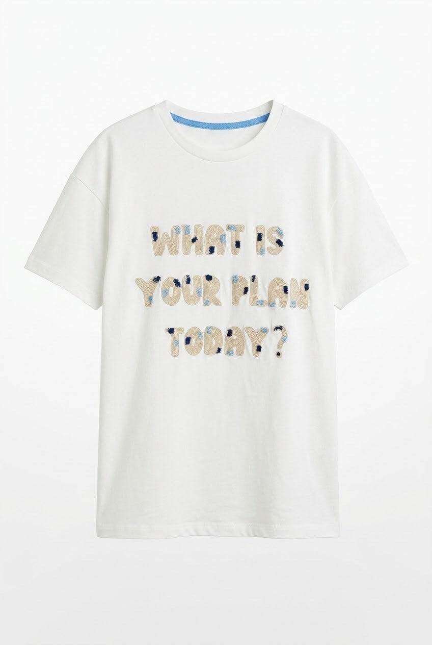Quzu Nakış Detaylı T-shirt Ekru