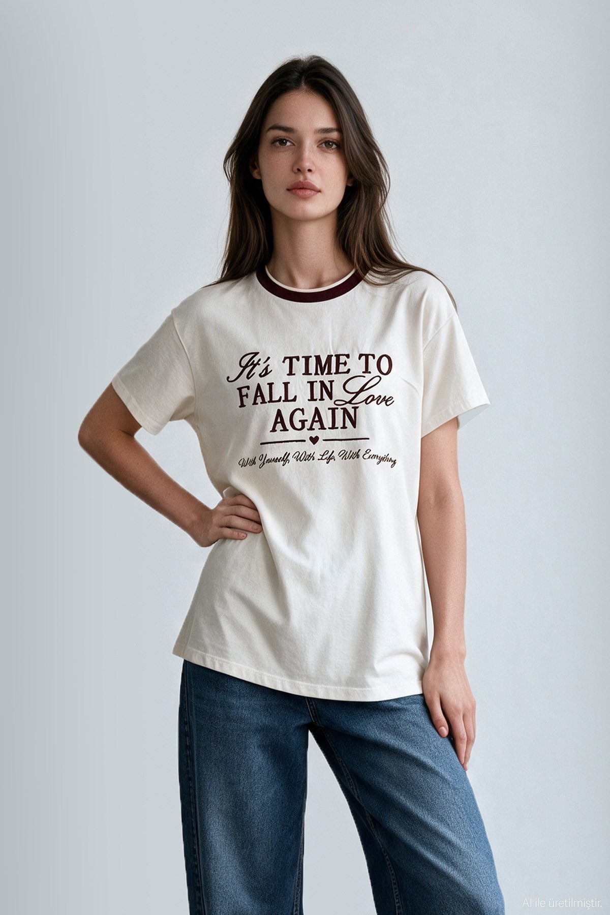 Quzu Nakış Detaylı T-shirt Ekru