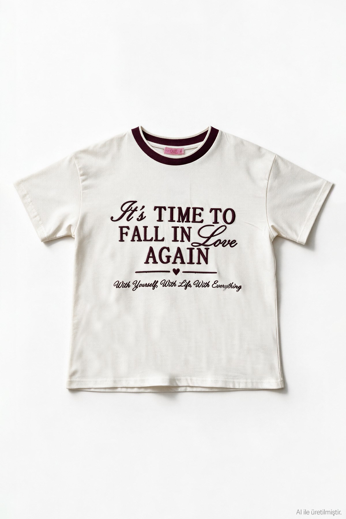 Quzu Nakış Detaylı T-shirt Ekru