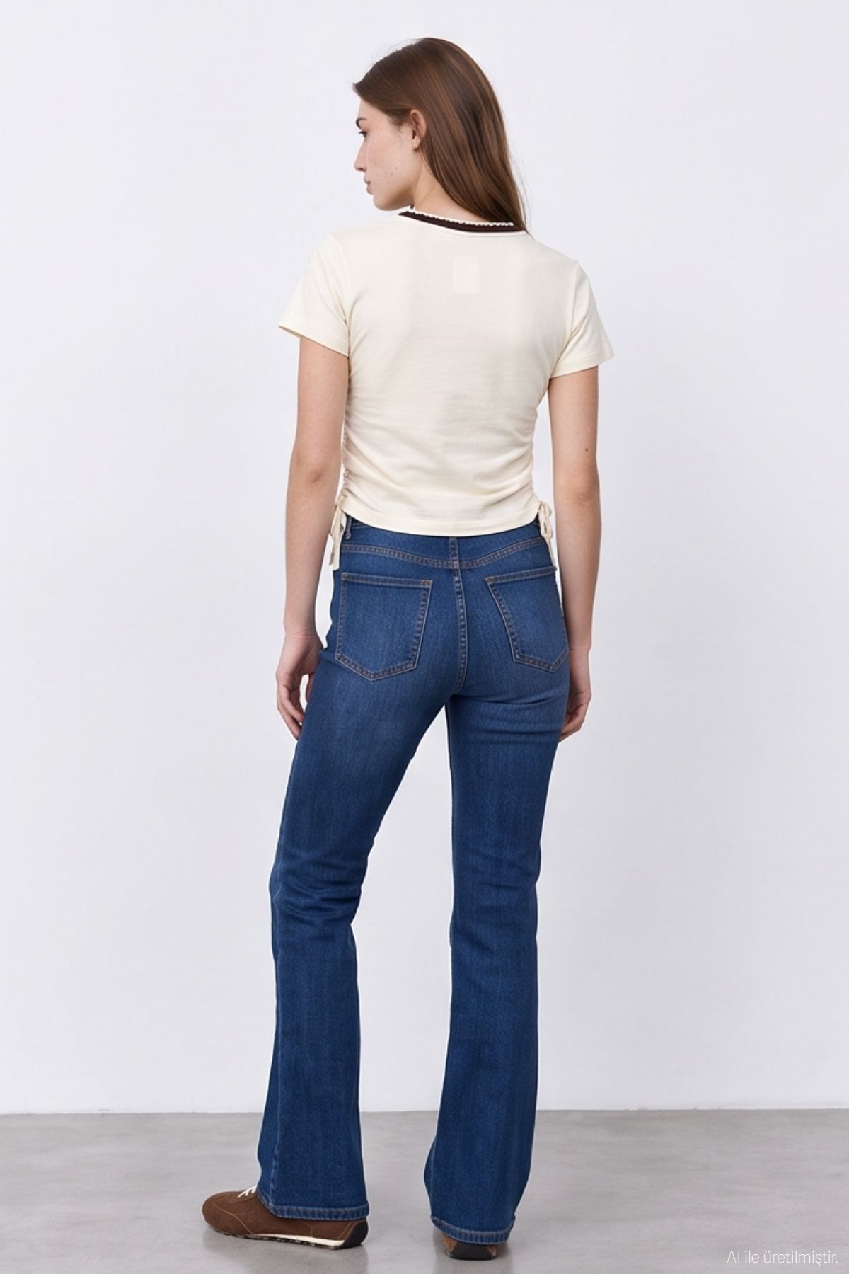 Quzu Nakış Detaylı T-shirt Krem