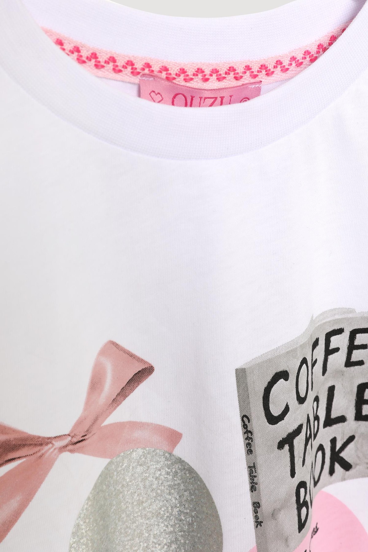 Quzu Nakış ve Baskılı T-shirt Beyaz