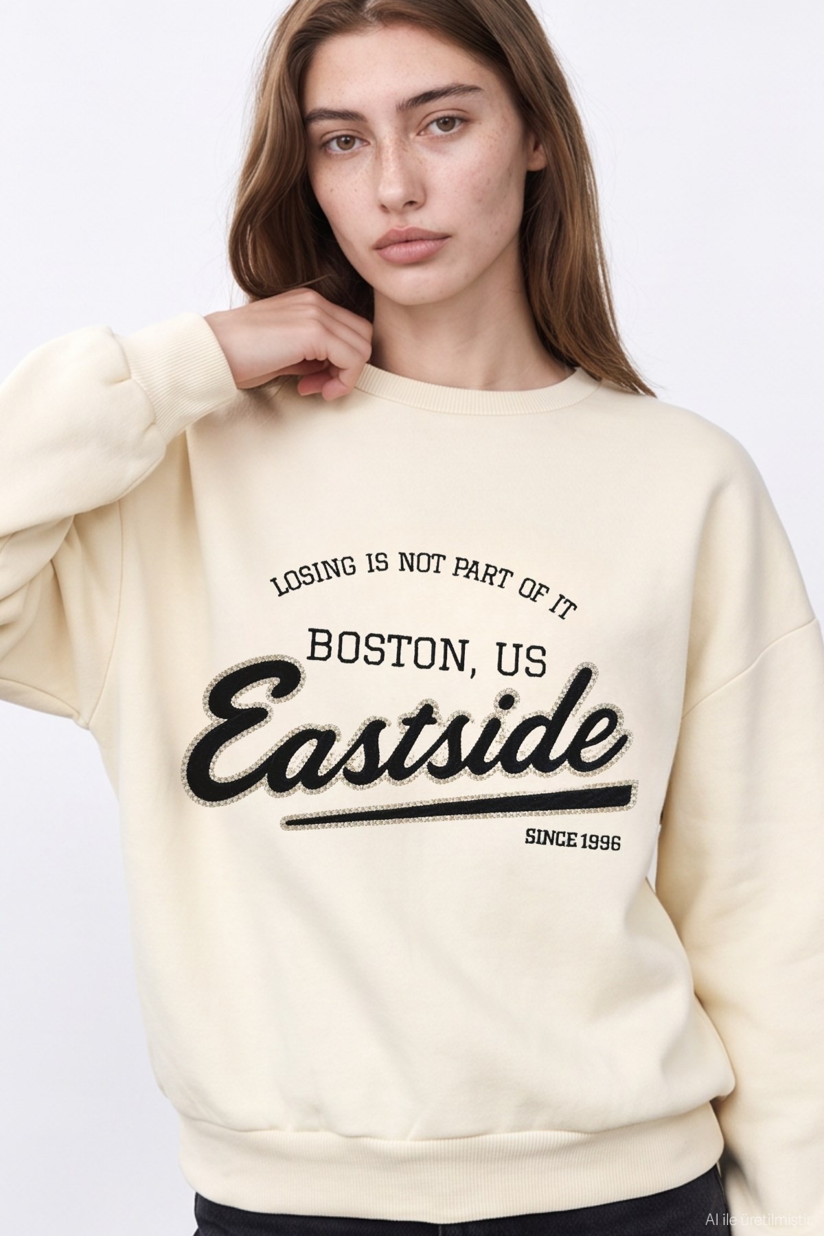 Quzu Nakışı Detaylı Sweatshirt Krem