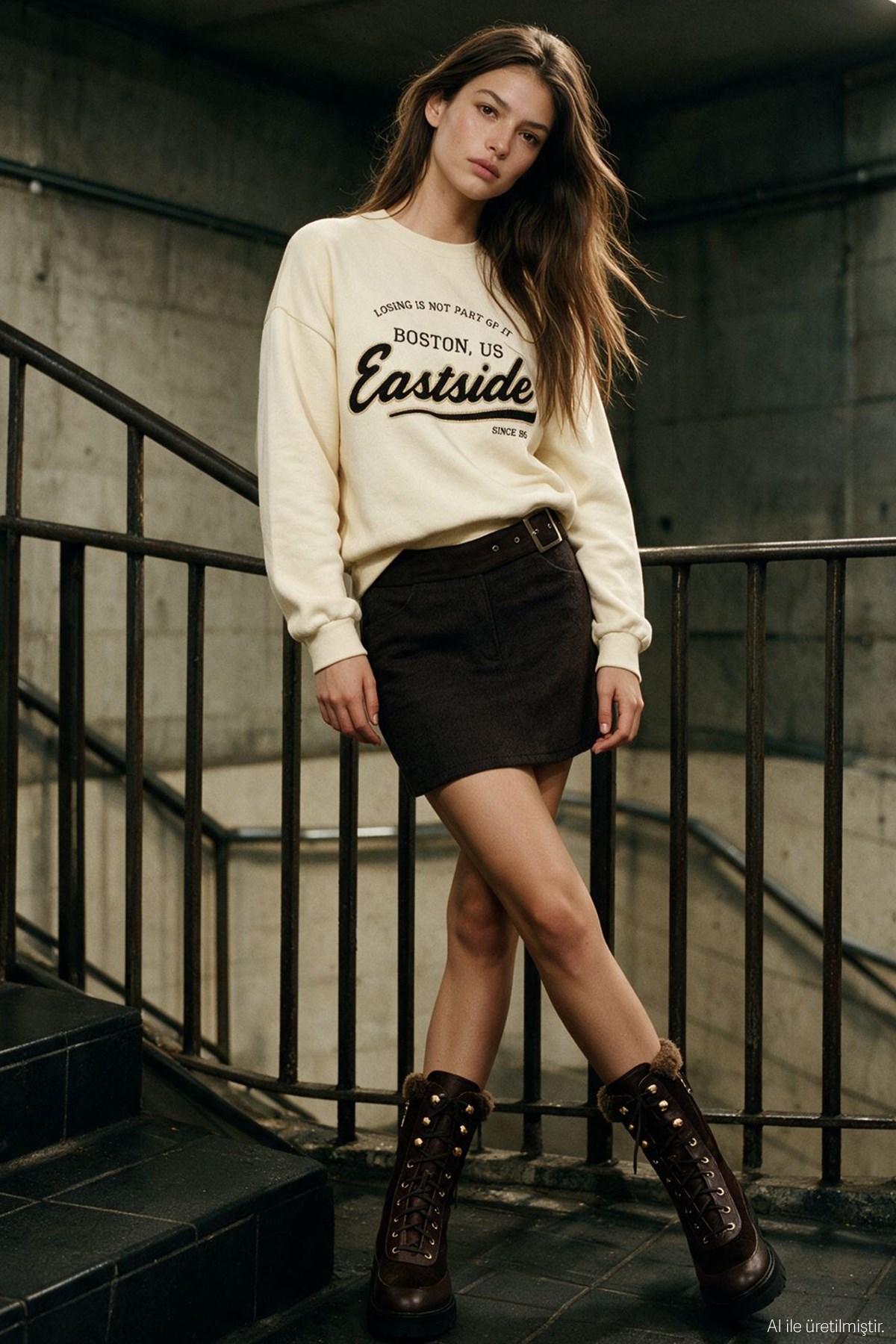 Quzu Nakışı Detaylı Sweatshirt Krem