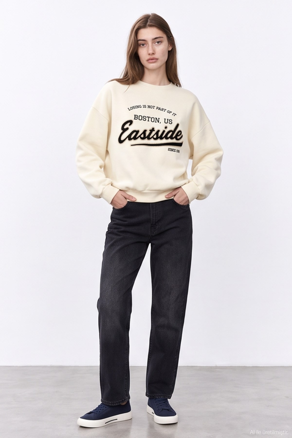 Quzu Nakışı Detaylı Sweatshirt Krem