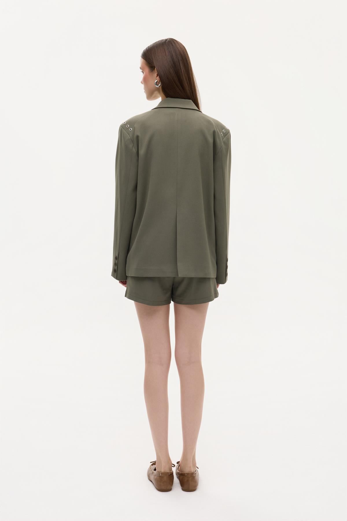 Quzu Omuz Detaylı Blazer Ceket Haki