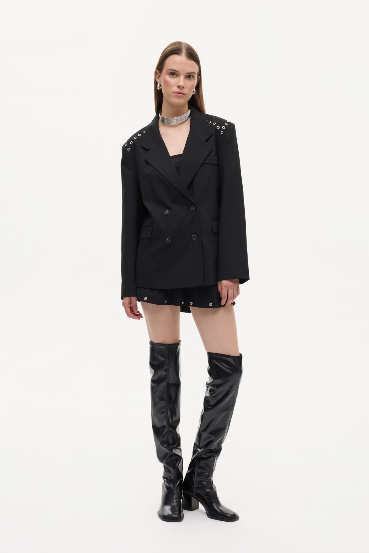 Quzu Omuz Detaylı Blazer Ceket Siyah