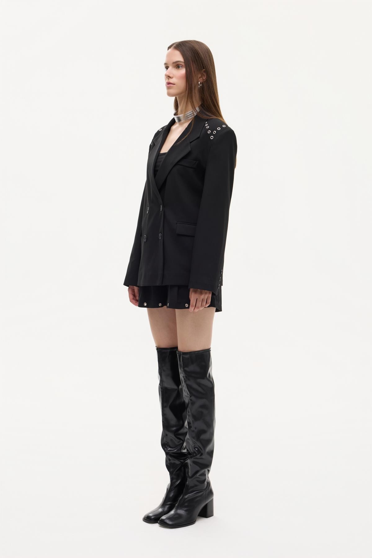 Quzu Omuz Detaylı Blazer Ceket Siyah