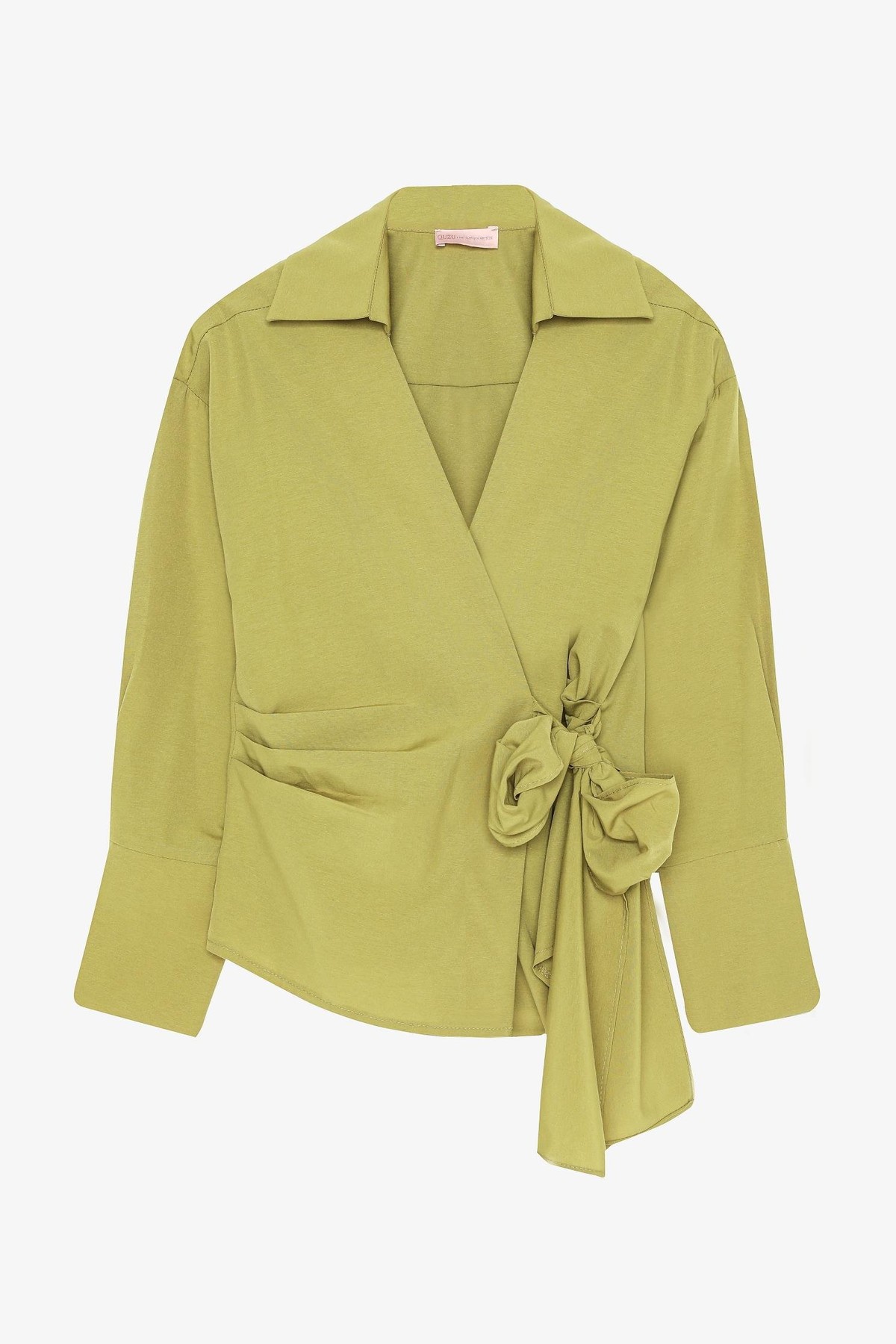 Quzu Önü Bağlama Detaylı Bluz Olive