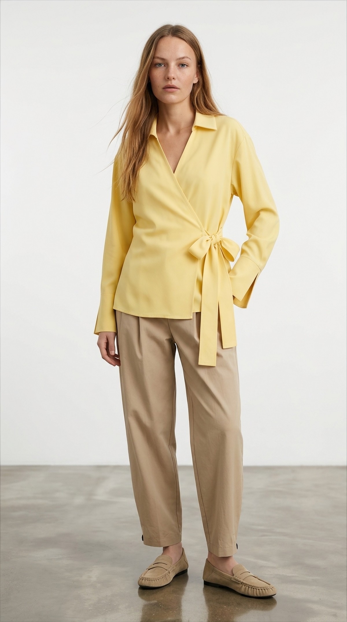 Quzu Front Tie Detailed Blouse Yellow